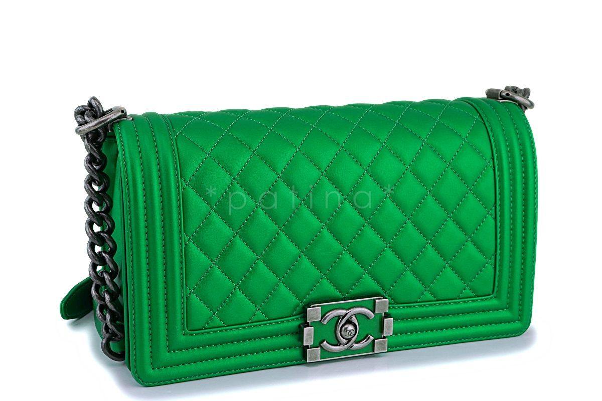 Rare Chanel 14K Metallic Green Medium Boy Flap Bag RHW - Image 3
