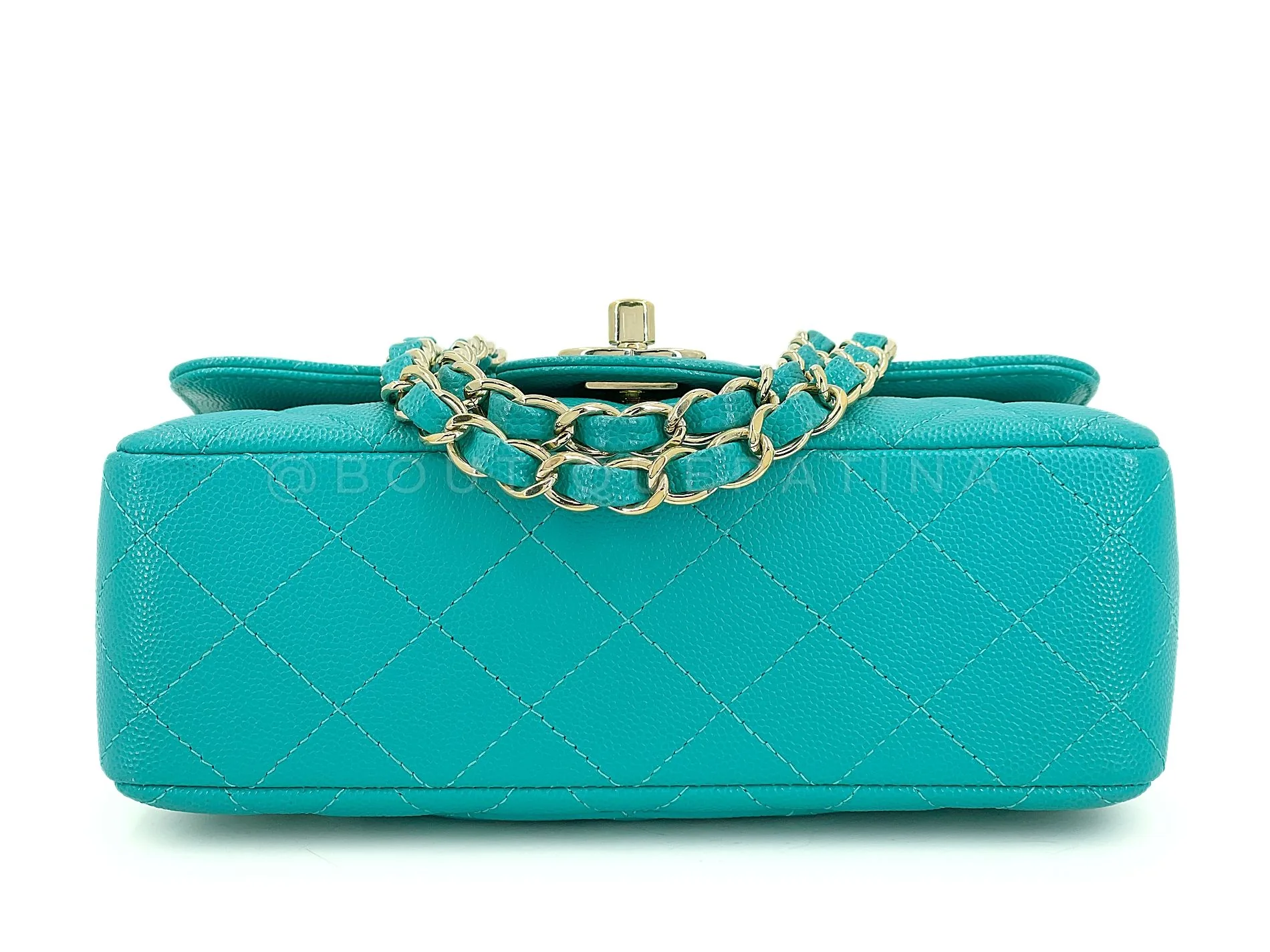 Rare Chanel 17C Turquoise Blue-Green Caviar Rectangular Mini Flap Bag GHW IHI - Image 6