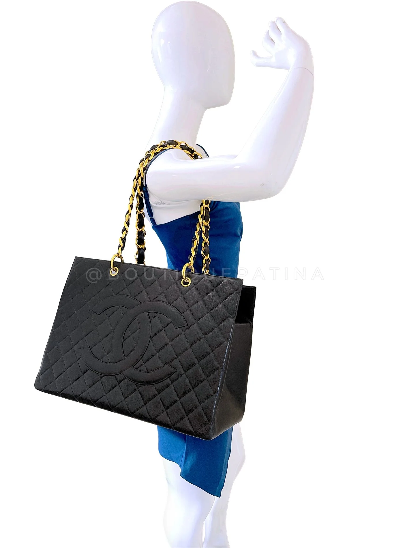 Rare Chanel 1996 Vintage Black Caviar Chunky Chain "OG" GST Tote Bag 24k GHW SLL - Image 15