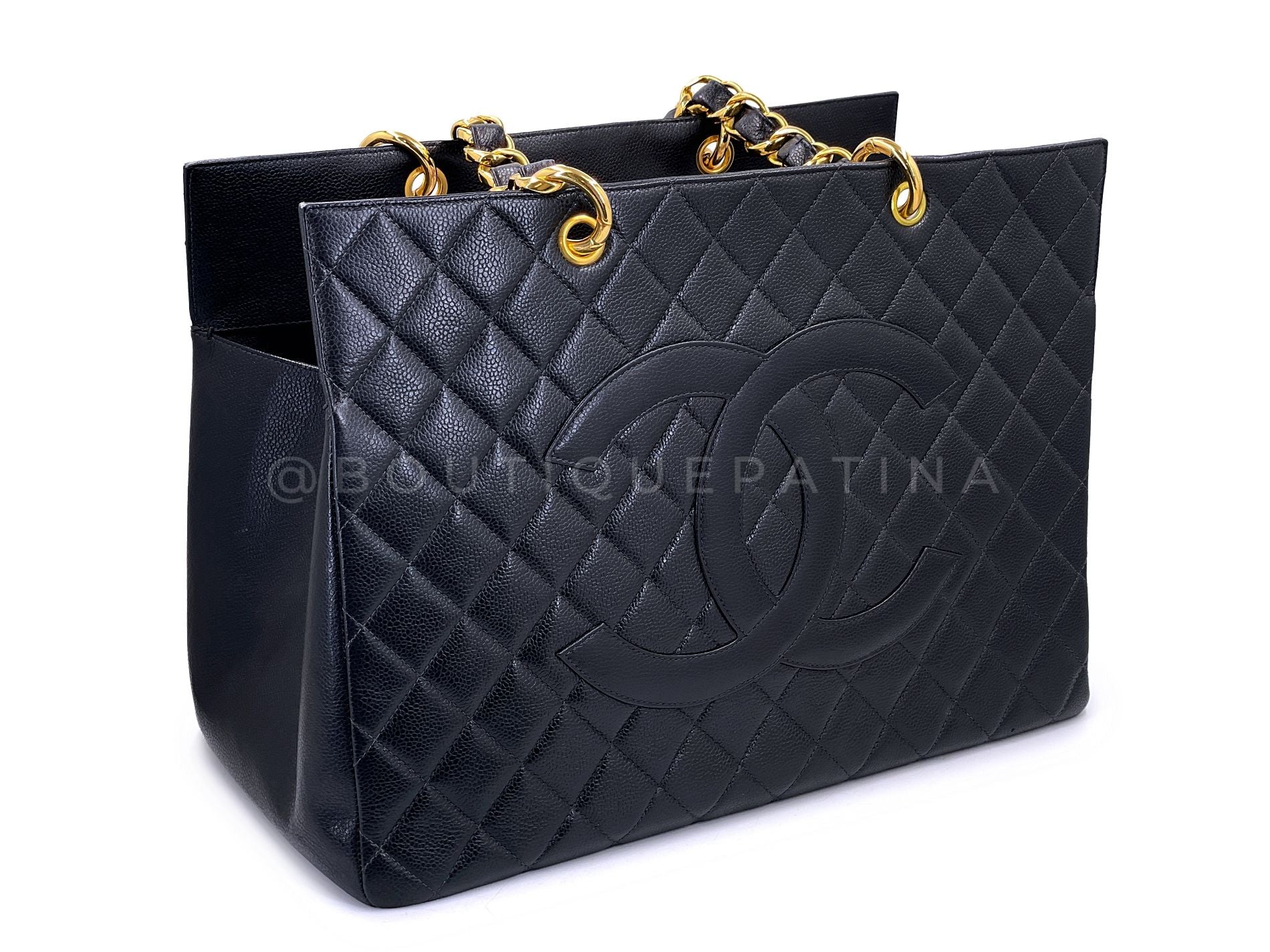 Rare Chanel 1996 Vintage Black Caviar Chunky Chain "OG" GST Tote Bag 24k GHW SLL - Image 3