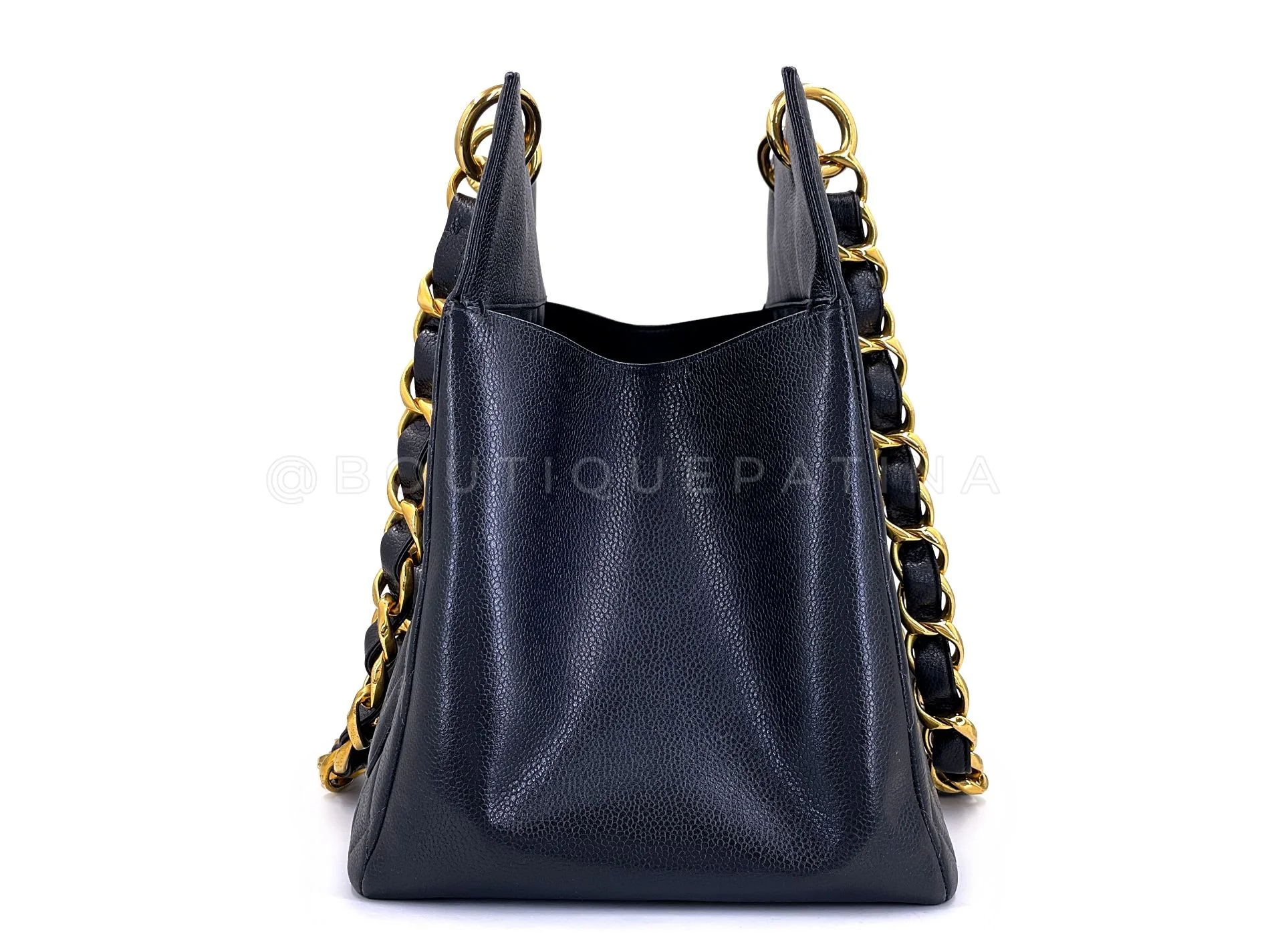 Rare Chanel 1996 Vintage Black Caviar Chunky Chain "OG" GST Tote Bag 24k GHW SLL - Image 4