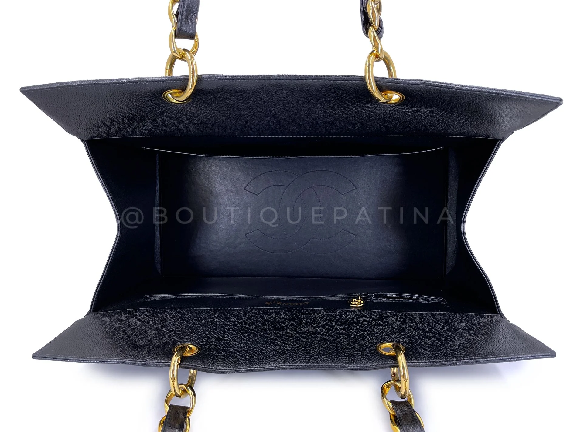 Rare Chanel 1996 Vintage Black Caviar Chunky Chain "OG" GST Tote Bag 24k GHW SLL - Image 9