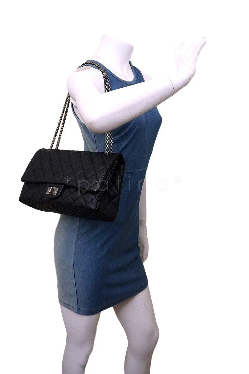 Rare Chanel Black 227 Chevre Goatskin Large Classic Reissue 2.55 Flap Bag - Image 13