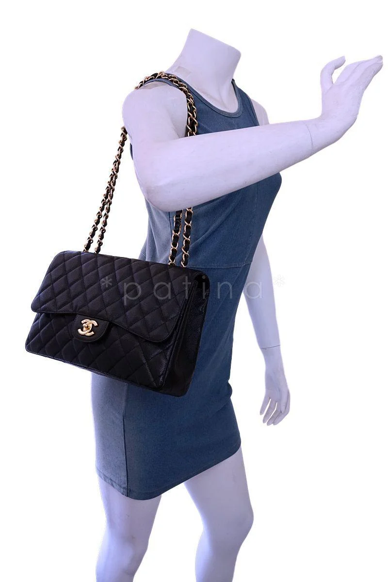 *rare* Chanel Black Caviar Classic Jumbo Flap Bag 24k GHW - Image 14