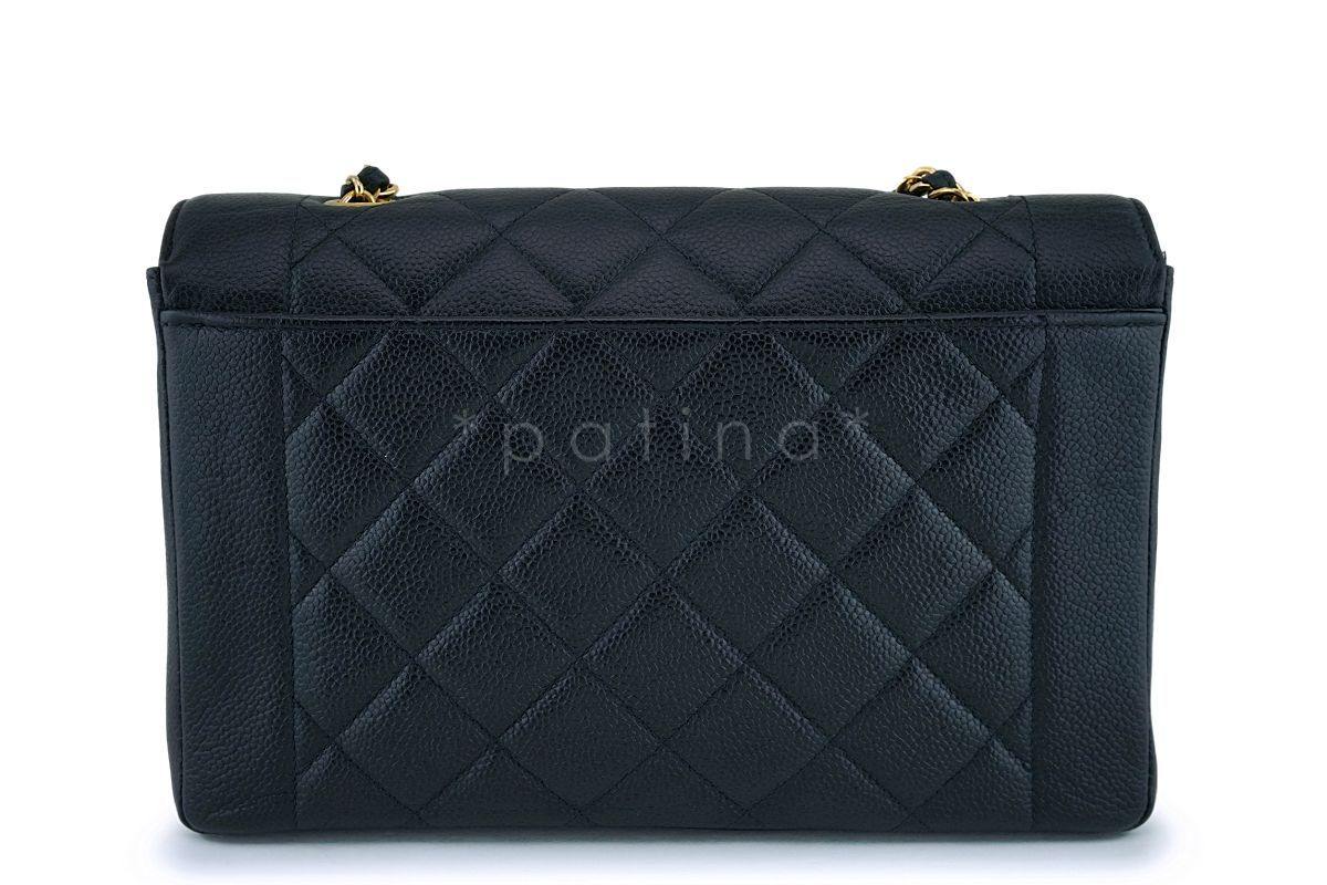 Rare Chanel Vintage Black Caviar Medium Pocket Diana Classic Flap Bag 24k GHW - Image 5