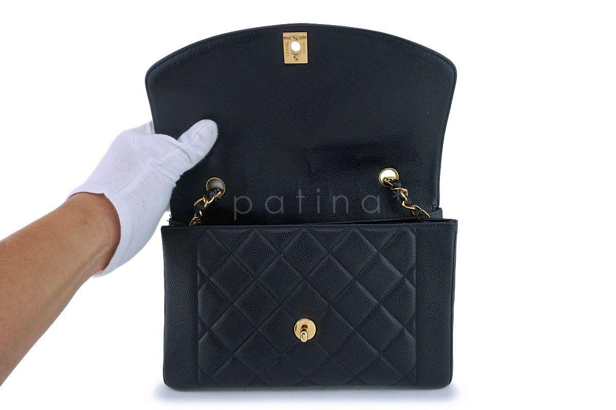 Rare Chanel Vintage Black Caviar Medium Pocket Diana Classic Flap Bag 24k GHW - Image 9