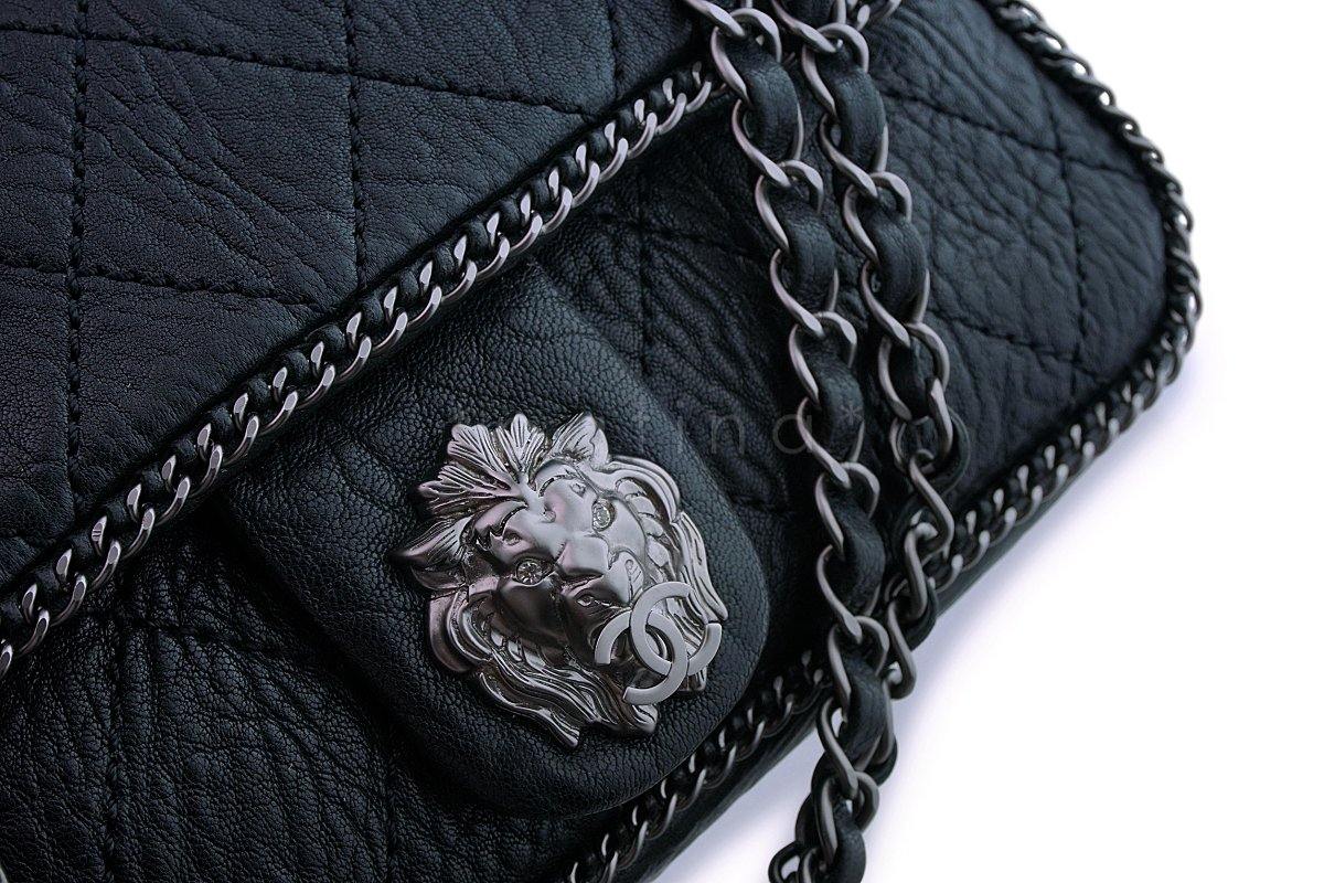 Rare Chanel Black Leo the Lionhead Pebbled Quilted Flap Bag RHW - Image 8