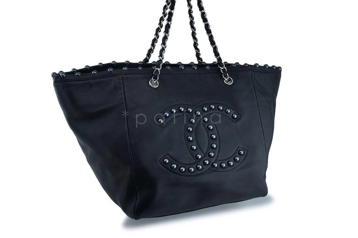 Rare Chanel Black Luxe Lambskin Pearl Obsession XL Tote Bag SHW - Image 3