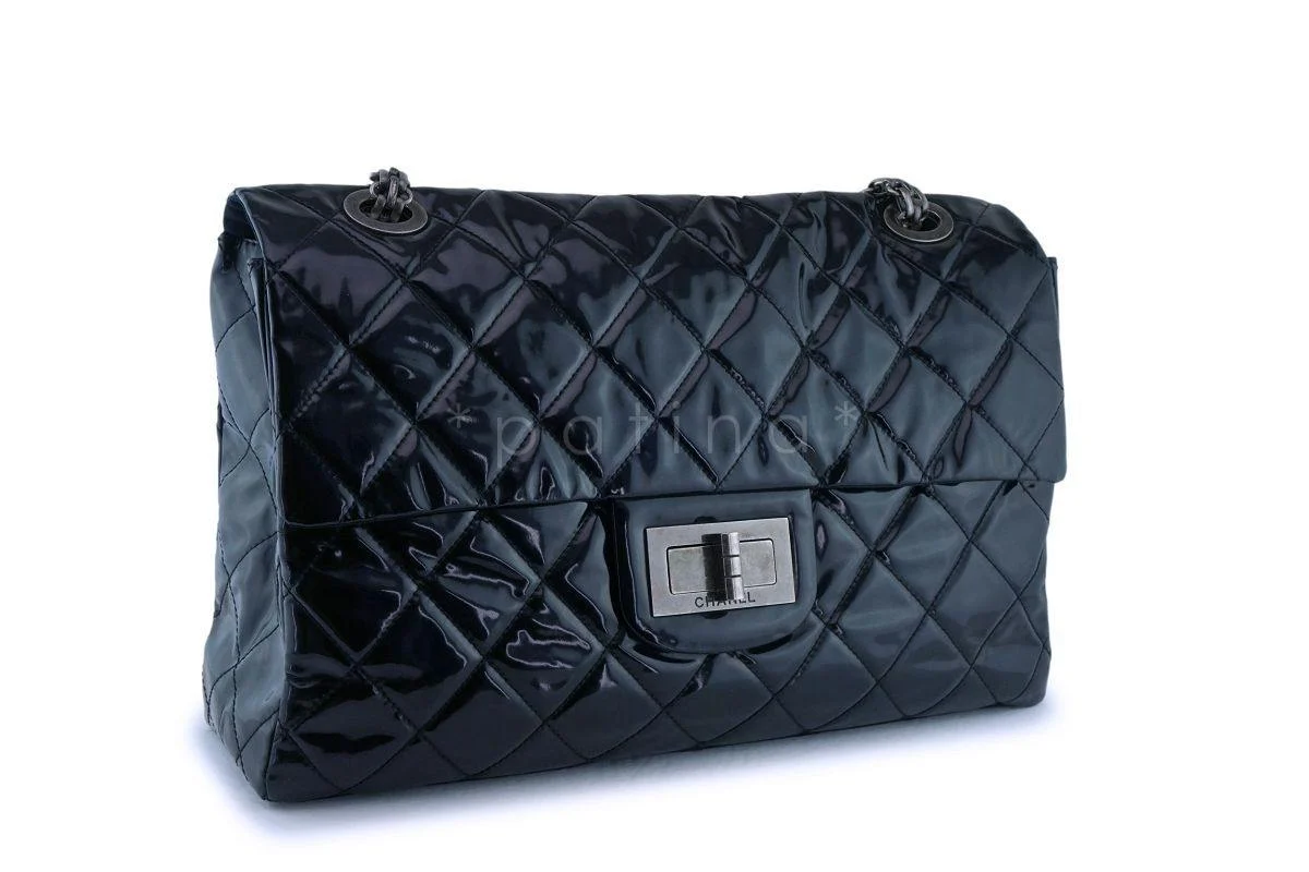 Rare Chanel Black Patent XXL Supermodel Reissue Flap Bag Weekender RHW - Image 3