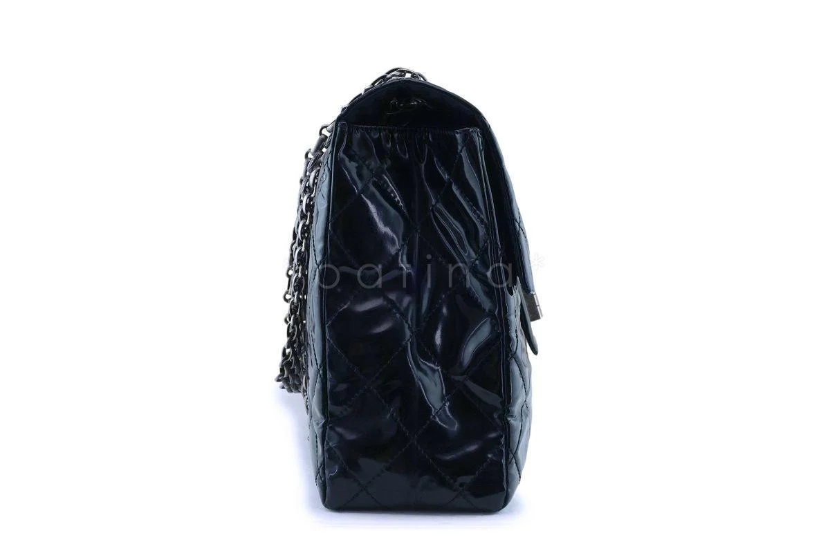 Rare Chanel Black Patent XXL Supermodel Reissue Flap Bag Weekender RHW - Image 4