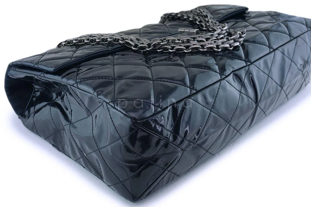 Rare Chanel Black Patent XXL Supermodel Reissue Flap Bag Weekender RHW - Image 7