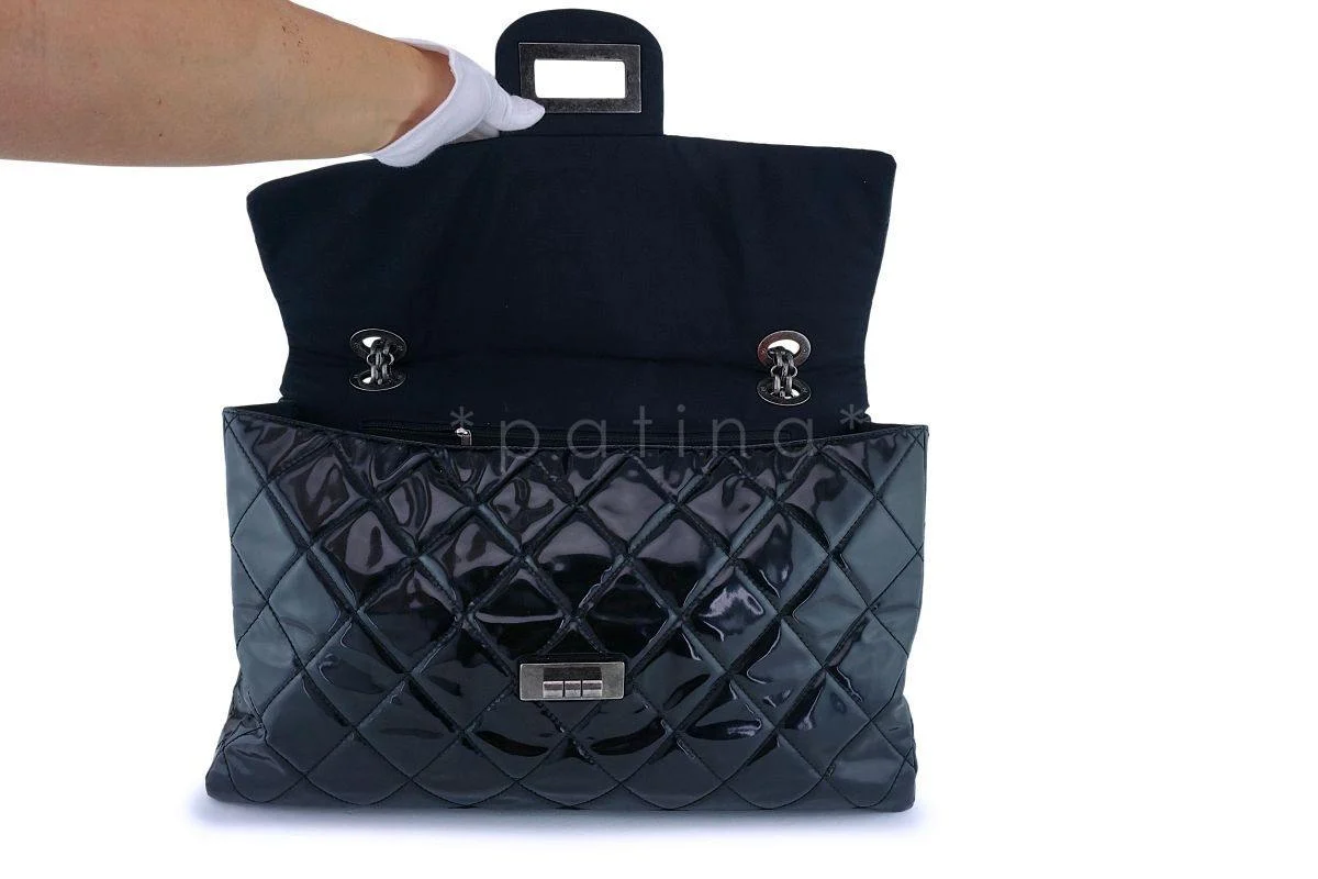 Rare Chanel Black Patent XXL Supermodel Reissue Flap Bag Weekender RHW - Image 9