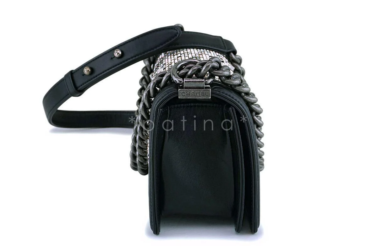 RARE Chanel Black Strass Crystals Small Classic Boy Flap Bag - Image 4