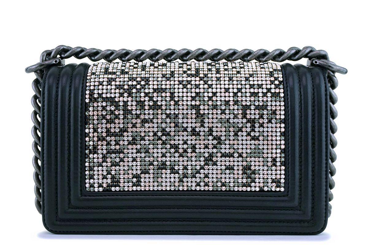 RARE Chanel Black Strass Crystals Small Classic Boy Flap Bag - Image 5