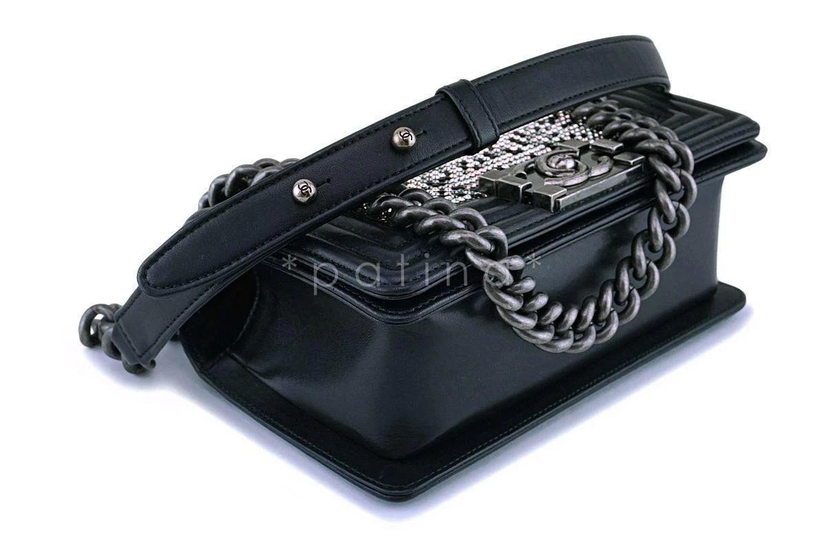 RARE Chanel Black Strass Crystals Small Classic Boy Flap Bag - Image 7