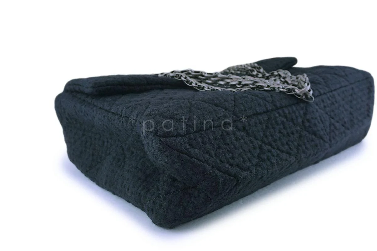 Rare Chanel Black Tweed XXL Supermodel Reissue Flap Bag Weekender RHW - Image 7