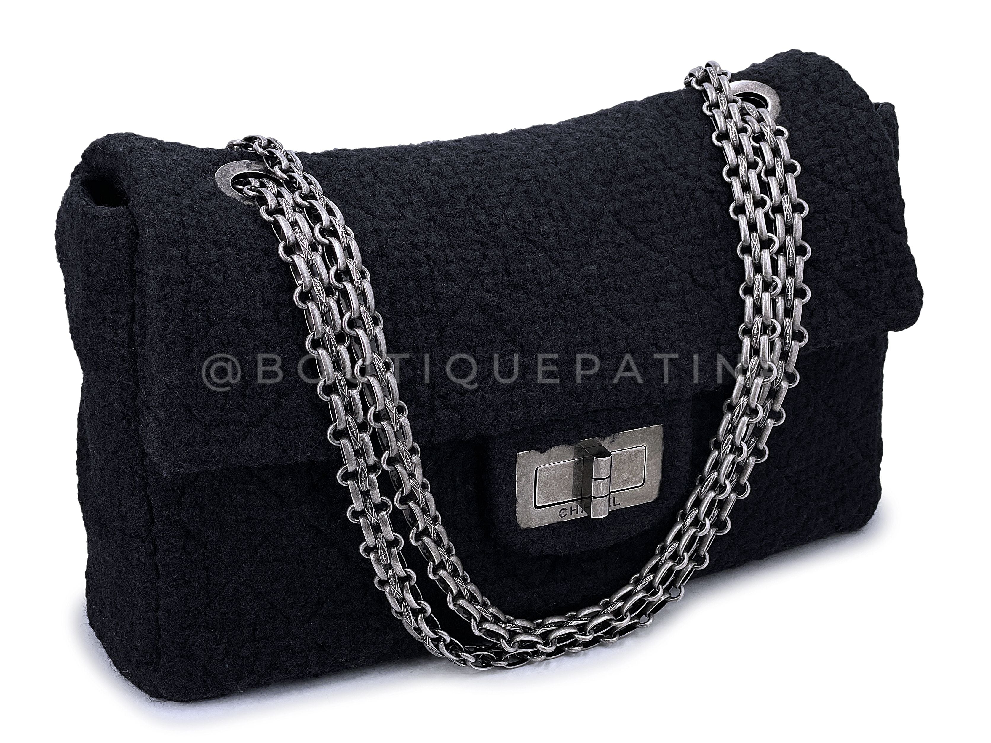 Rare Chanel Black Tweed XXL Supermodel Reissue Flap Bag Weekender RHW 2009 TNR - Image 2