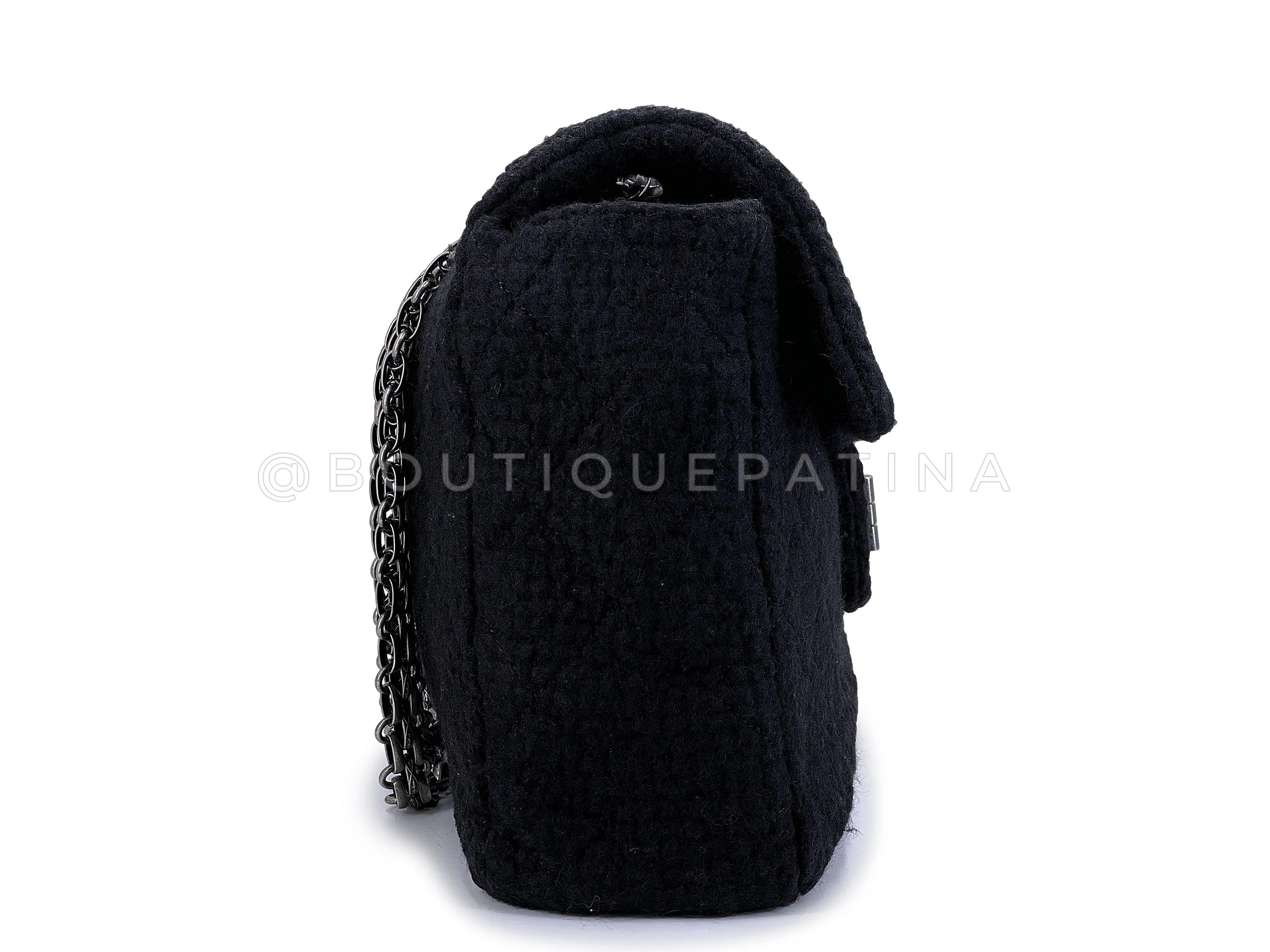 Rare Chanel Black Tweed XXL Supermodel Reissue Flap Bag Weekender RHW 2009 TNR - Image 4