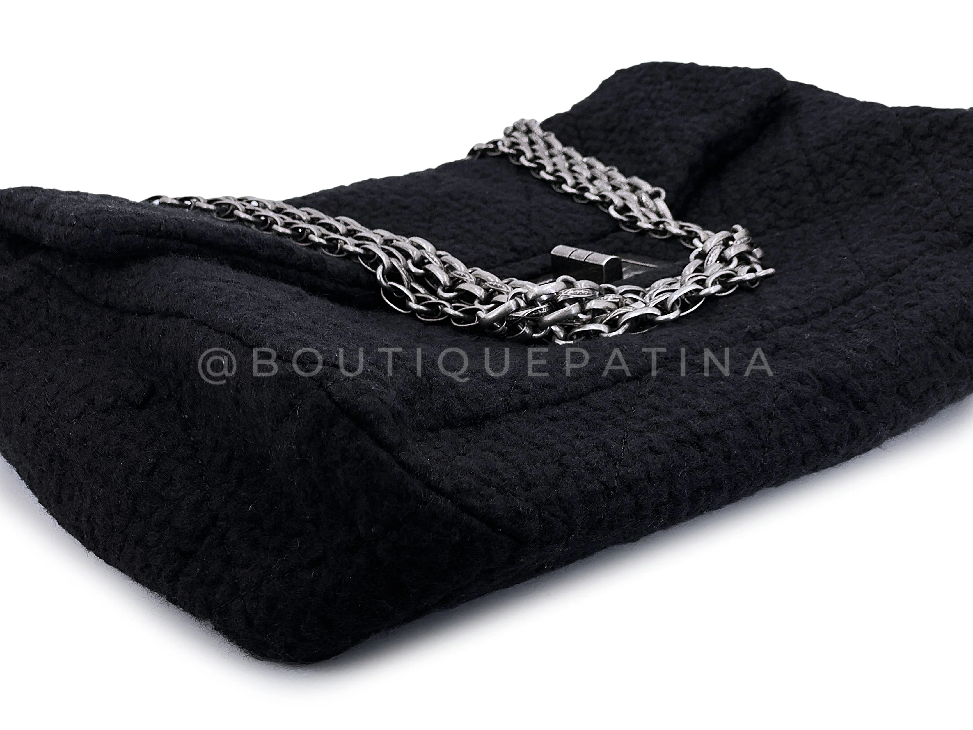 Rare Chanel Black Tweed XXL Supermodel Reissue Flap Bag Weekender RHW 2009 TNR - Image 7