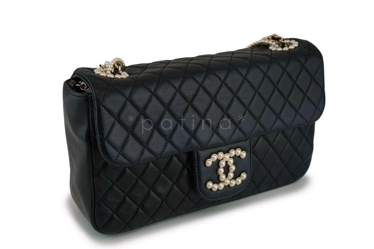 Rare Chanel Black Westminster Pearls Classic Flap Bag - Image 3