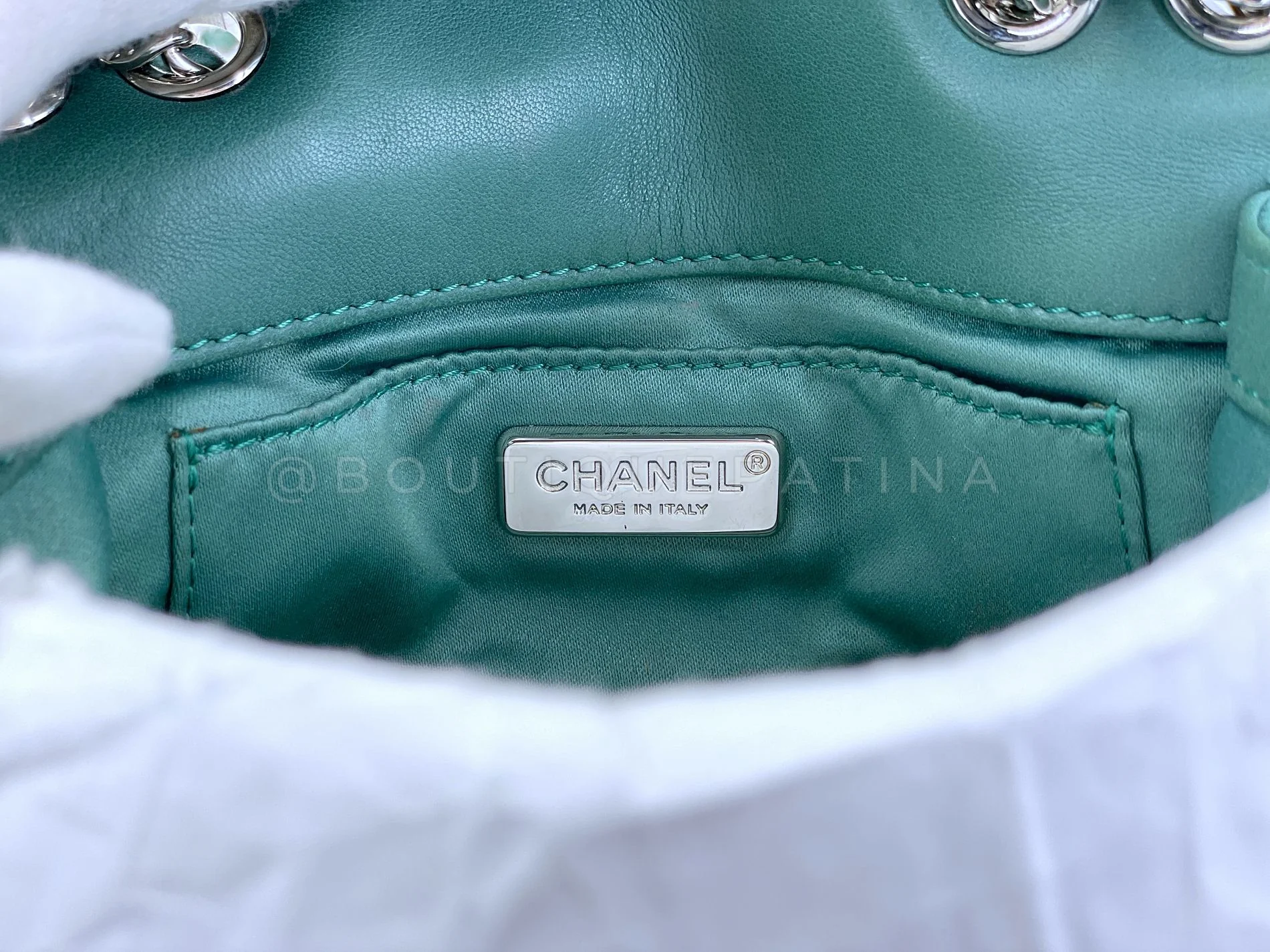 Rare Chanel Mermaid Green Sequins Mini Flap Bag Etched CC SHW KMD - Image 12