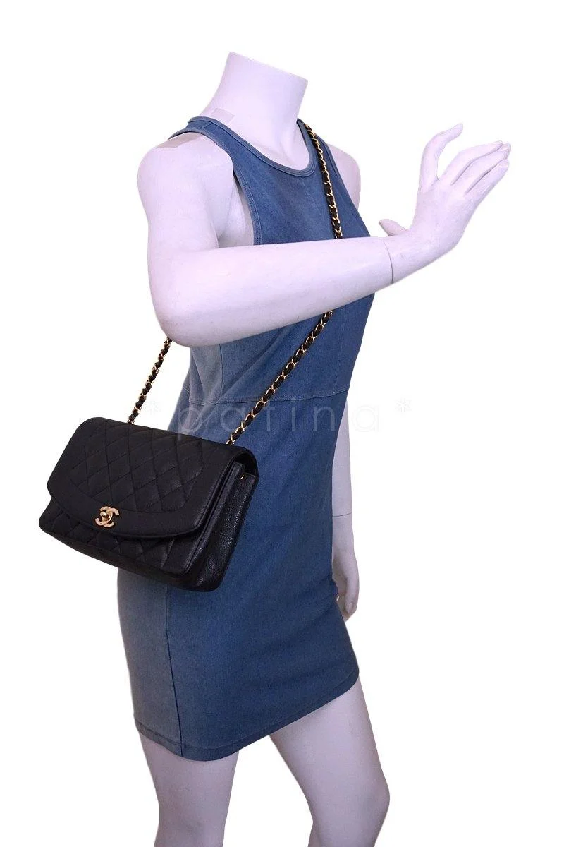 *rare* Chanel Vintage Black Caviar Classic Diana Flap Bag 24k GHW - Image 15