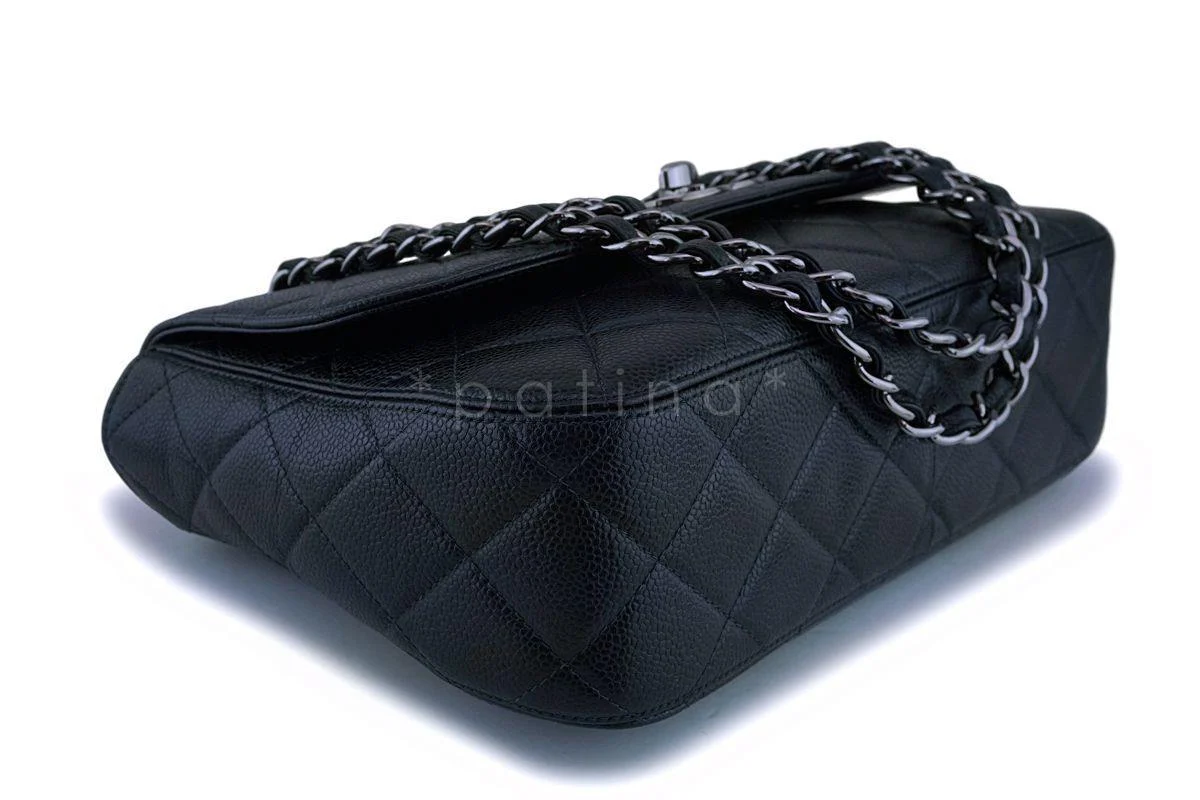Rare Chanel Vintage Black Caviar Flap with Classic Jumbo CCs Bag RHW - Image 7