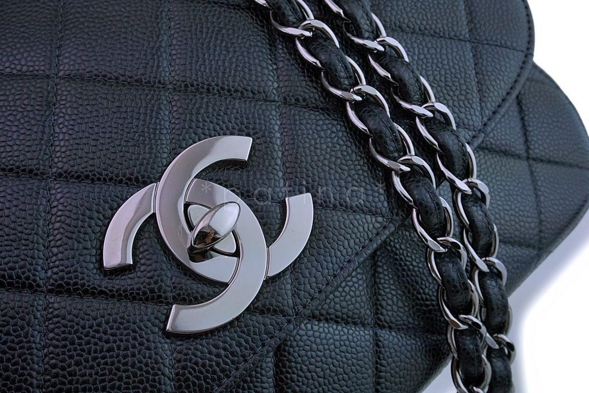 Rare Chanel Vintage Black Caviar Flap with Classic Jumbo CCs Bag RHW - Image 8