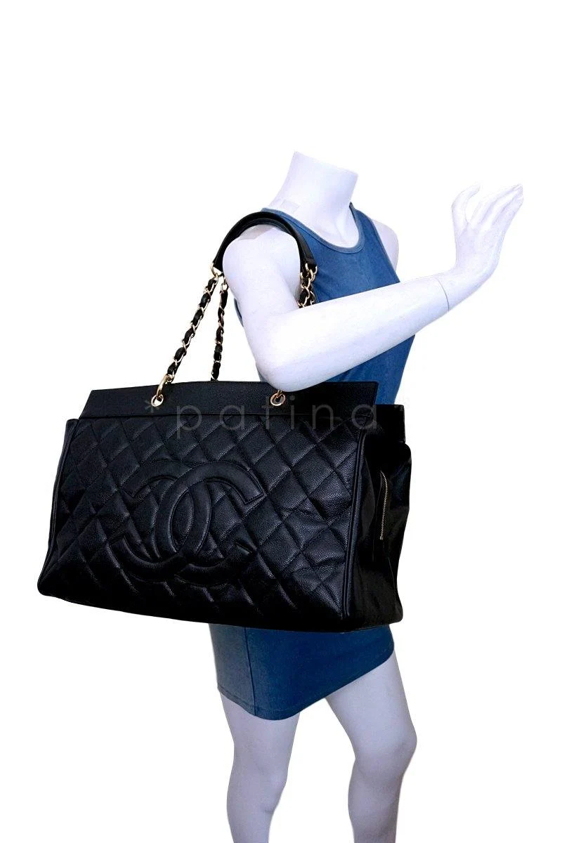 Rare Chanel Vintage Black Caviar Weekender XXL GST Travel Tote Bag - Image 12