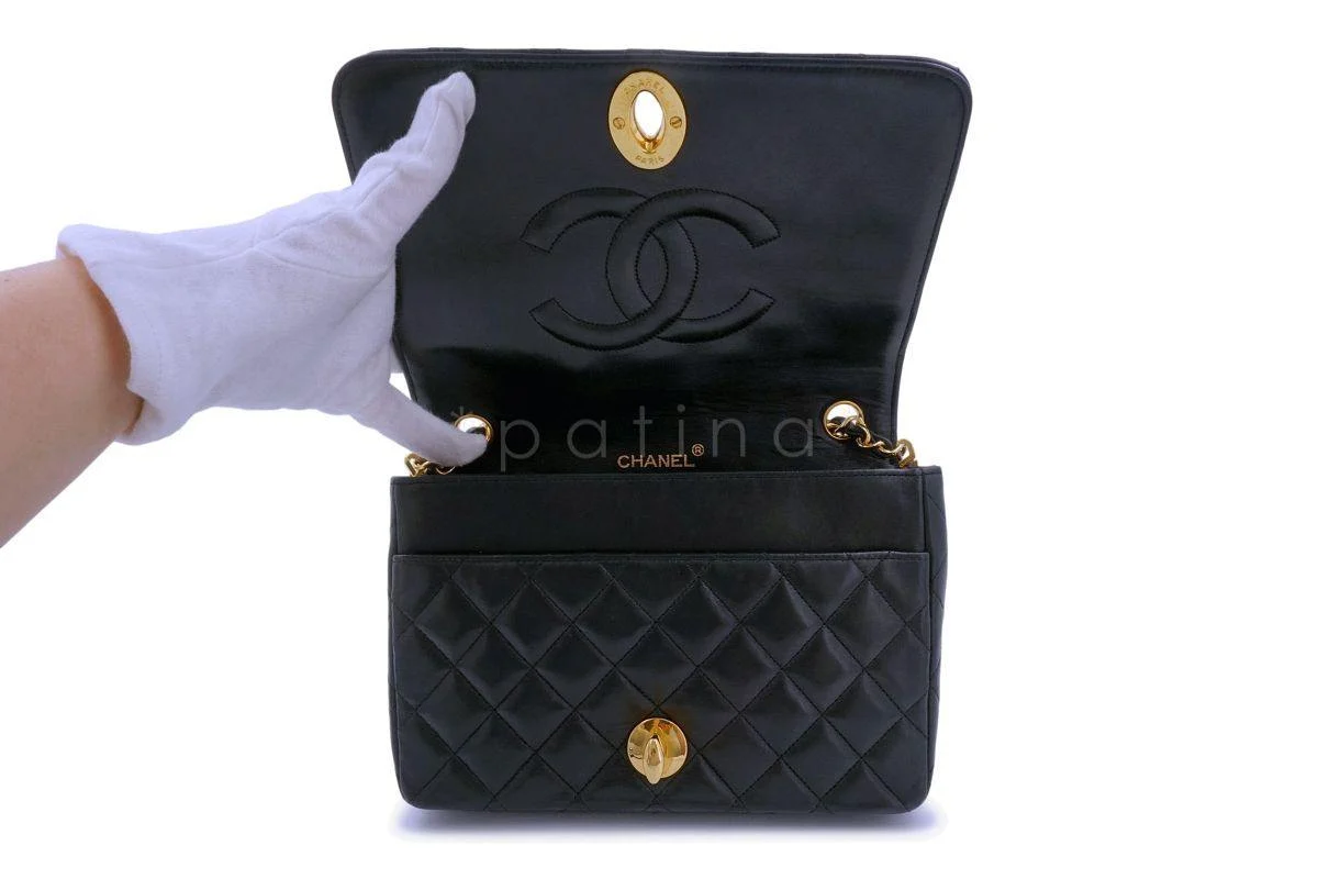 Rare Chanel Vintage Black Lambskin Full Flap Crossbody Bag 24k GHW - Image 9