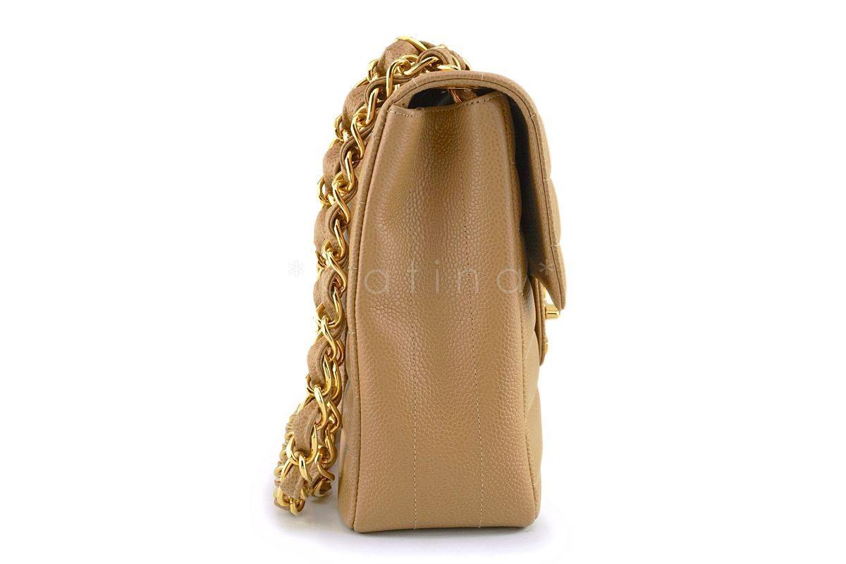 Rare Chanel Vintage Camel Beige Caviar Jumbo Classic Flap Bag 24k GHW - Image 4