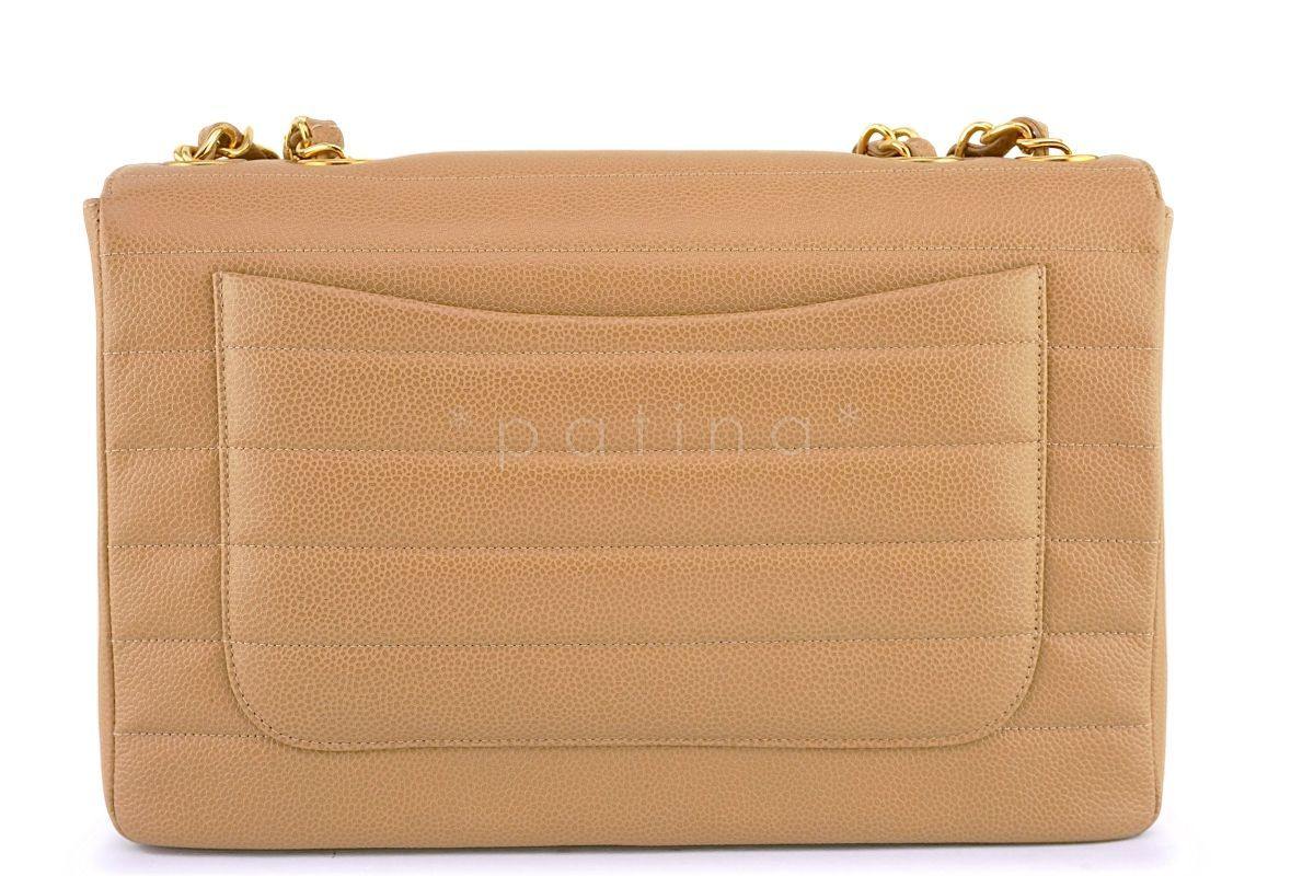 Rare Chanel Vintage Camel Beige Caviar Jumbo Classic Flap Bag 24k GHW - Image 5