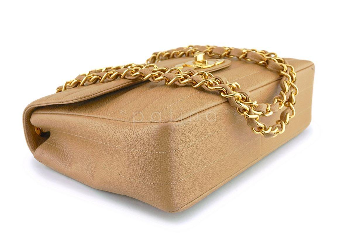 Rare Chanel Vintage Camel Beige Caviar Jumbo Classic Flap Bag 24k GHW - Image 7