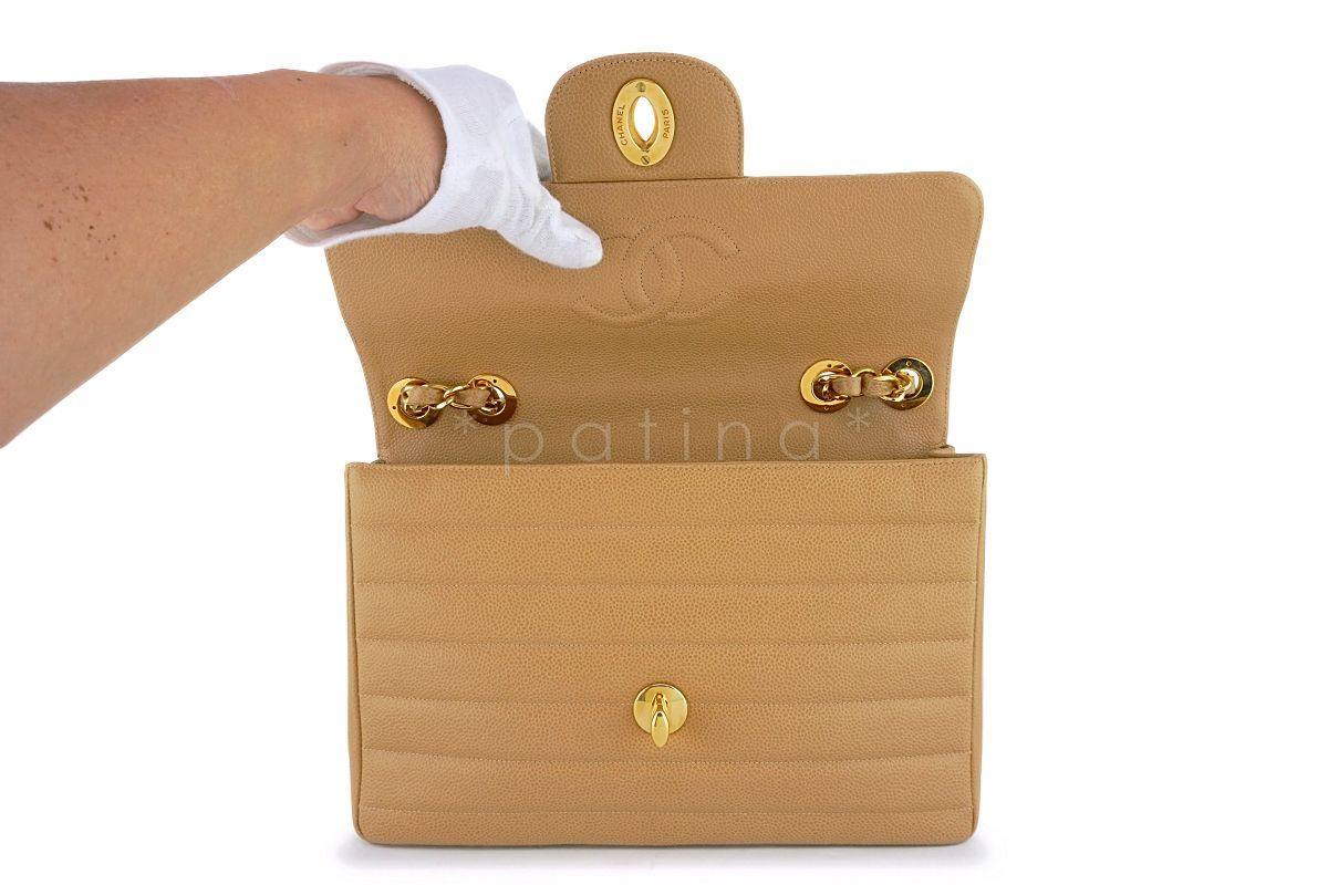 Rare Chanel Vintage Camel Beige Caviar Jumbo Classic Flap Bag 24k GHW - Image 9