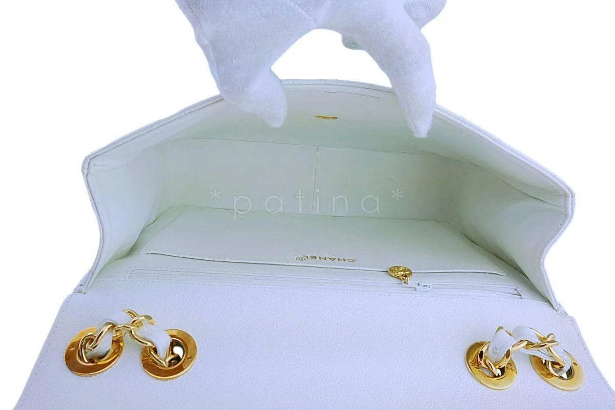 *rare* Chanel White Caviar Jumbo Classic Flap Bag 24k GHW - Image 10