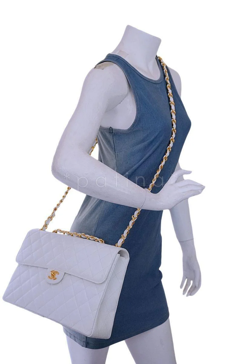 *rare* Chanel White Caviar Jumbo Classic Flap Bag 24k GHW - Image 17