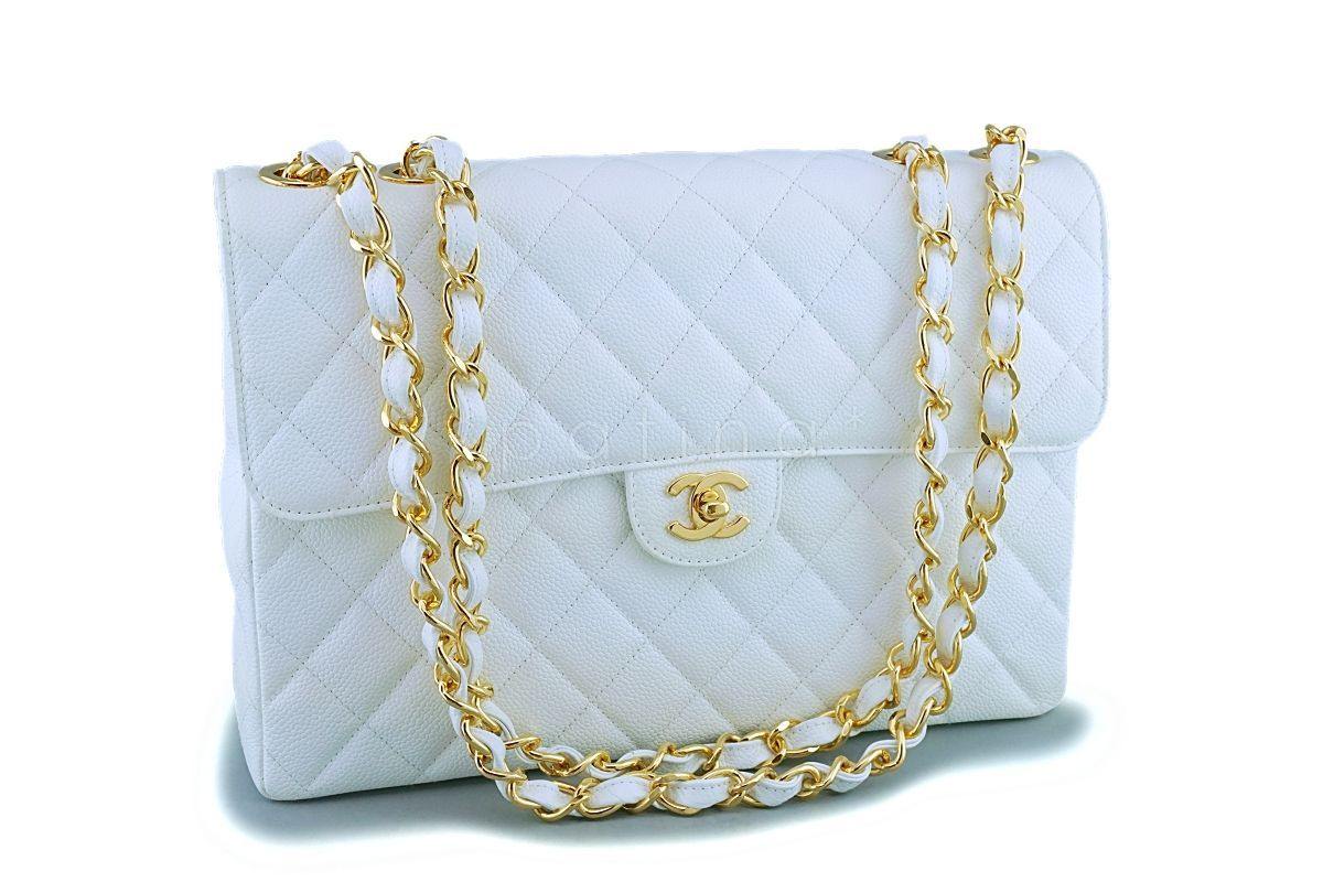 *rare* Chanel White Caviar Jumbo Classic Flap Bag 24k GHW - Image 2