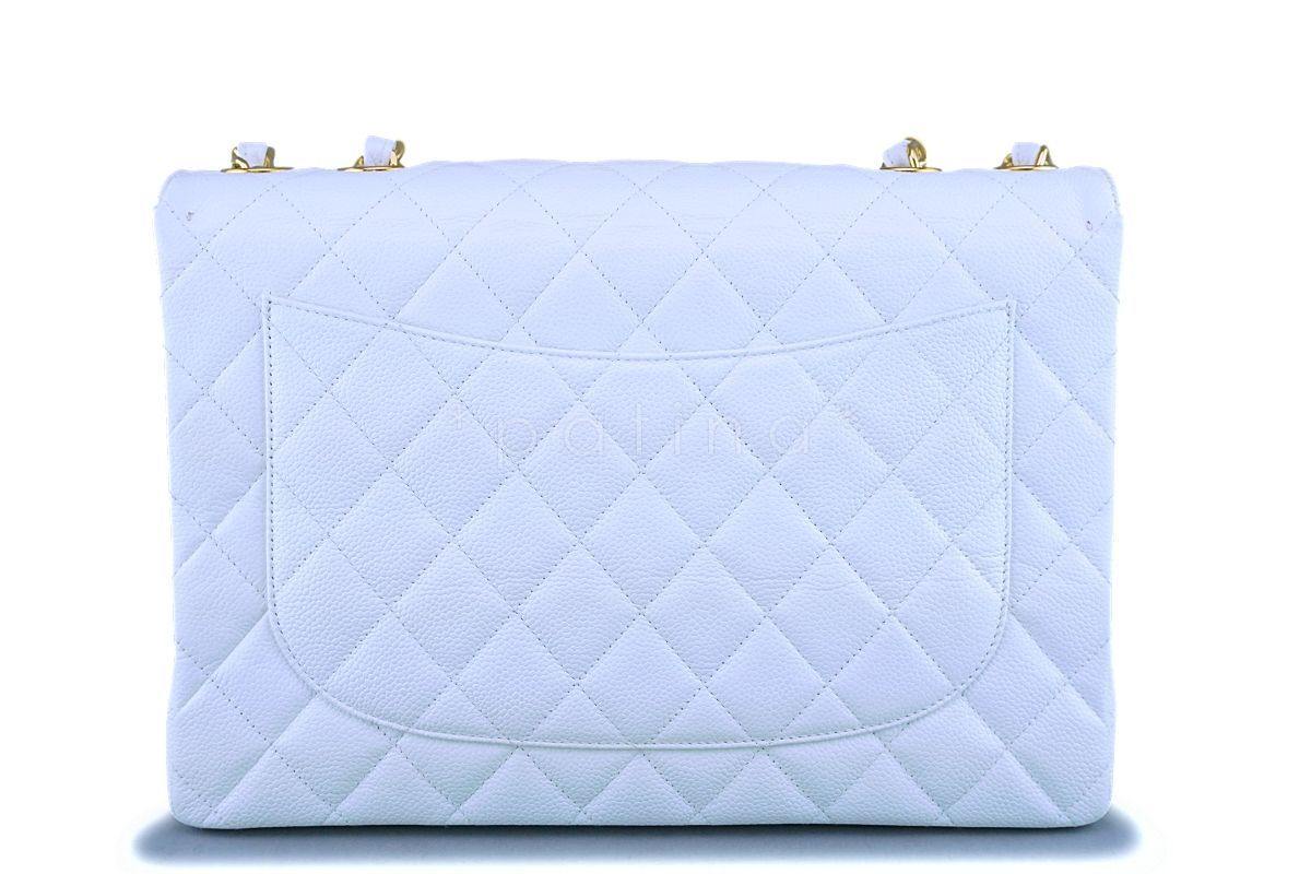 *rare* Chanel White Caviar Jumbo Classic Flap Bag 24k GHW - Image 5
