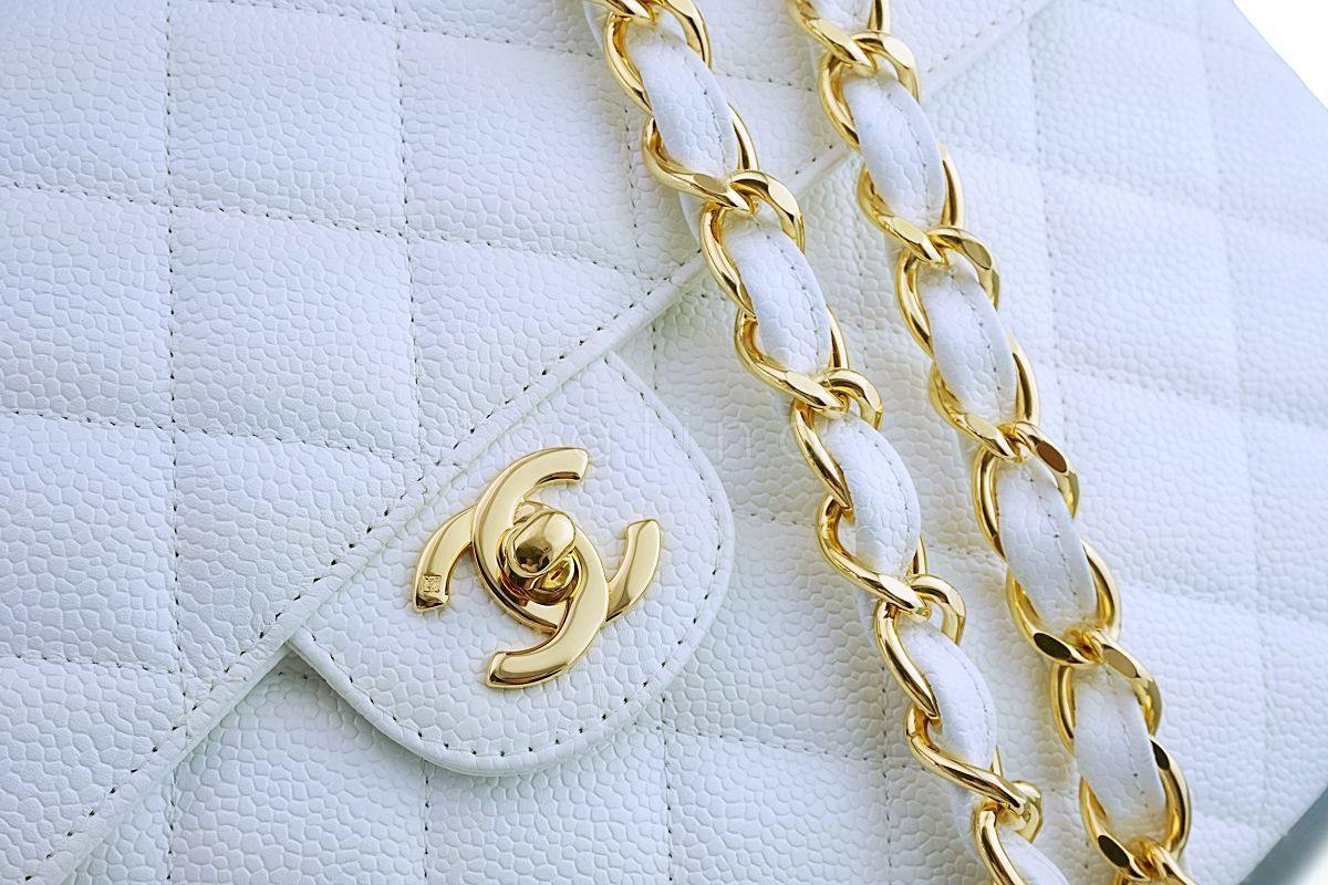 *rare* Chanel White Caviar Jumbo Classic Flap Bag 24k GHW - Image 8