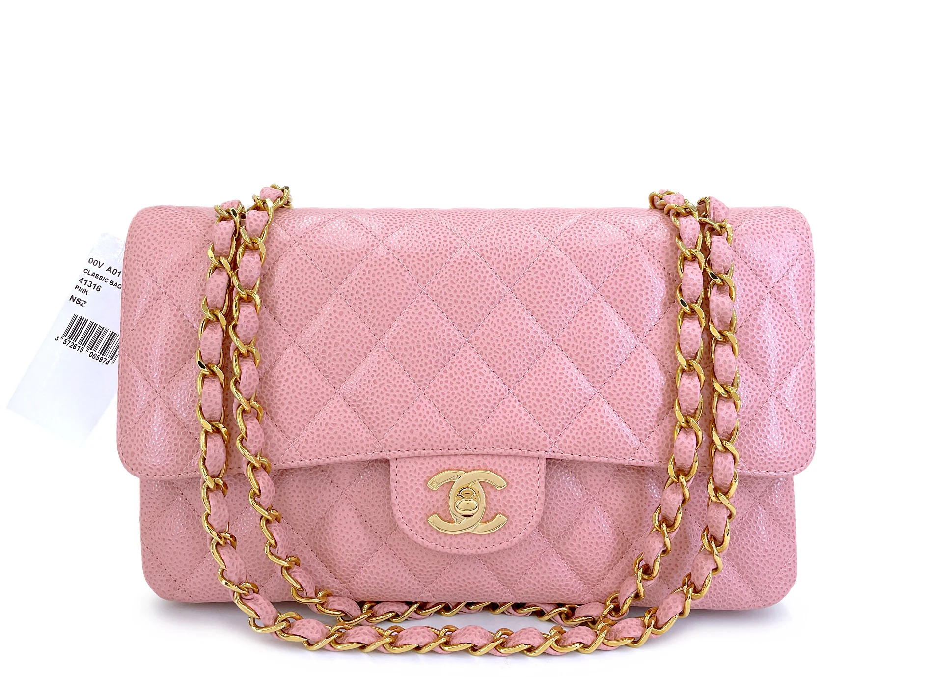 Rare New Chanel 2004 Vintage Pink Sakura Caviar Medium Classic Double Flap Bag 24k GHW BPI