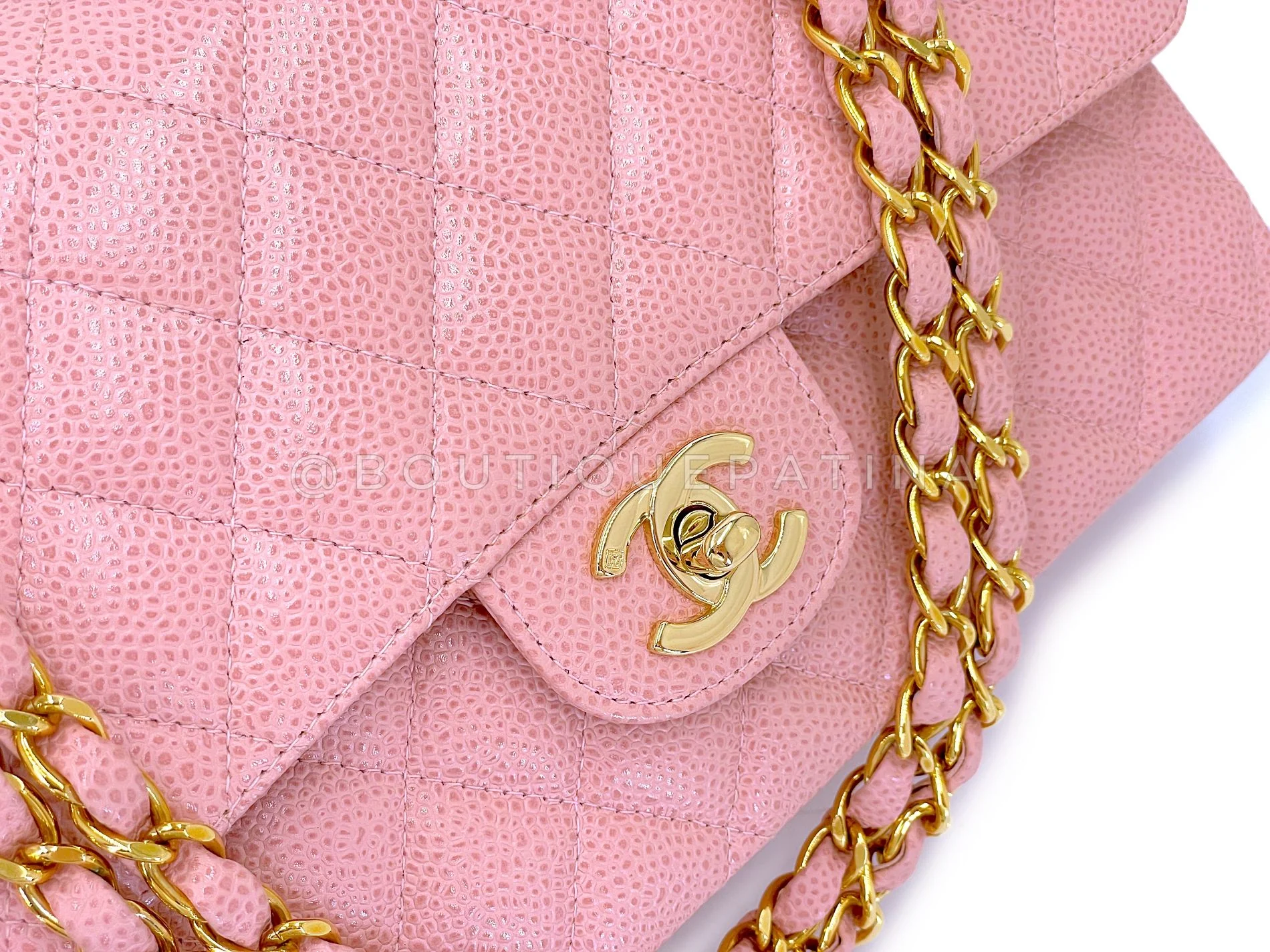 Rare New Chanel 2004 Vintage Pink Sakura Caviar Medium Classic Double Flap Bag 24k GHW BPI - Image 8