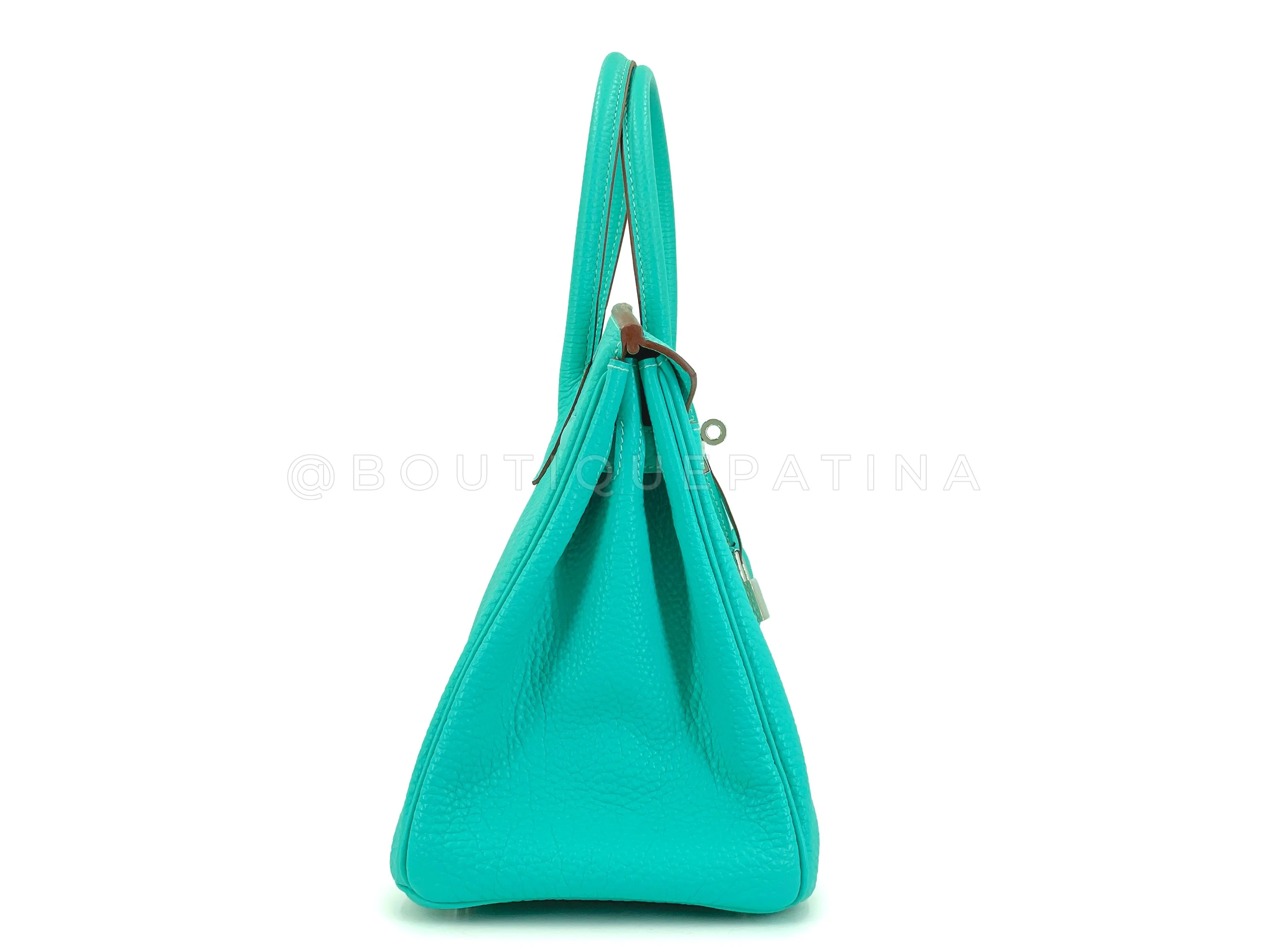 Rare Pristine 2008 Hermès Birkin 30 Blue Lagoon Togo Tote Bag PHW Bleu Lagon D6L - Image 4