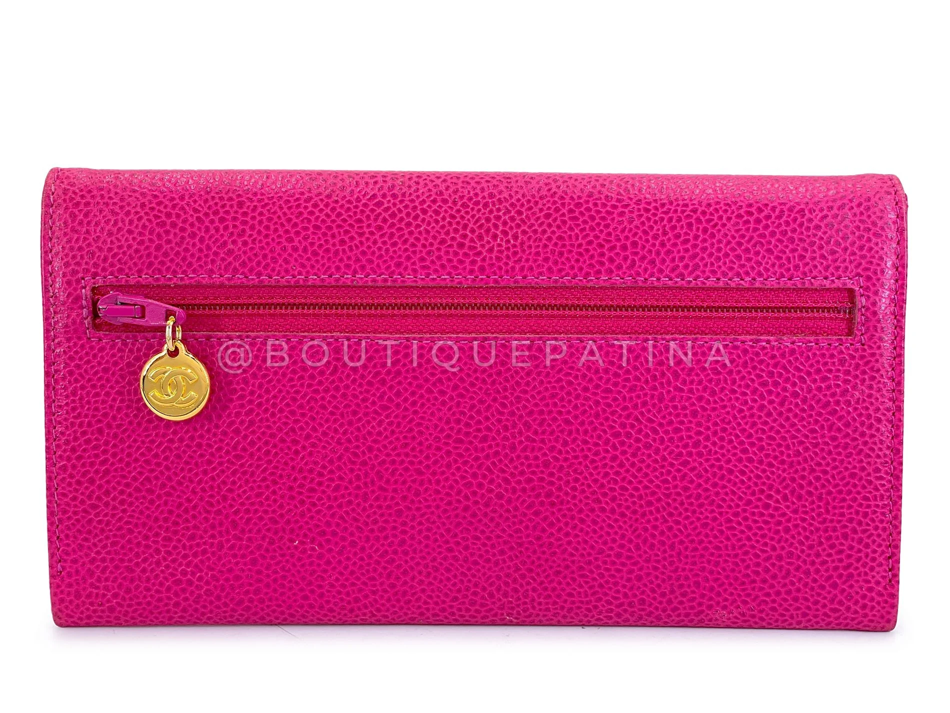 Rare Pristine Chanel 1996 Vintage Fuchsia Pink Caviar Long Wallet - Image 4