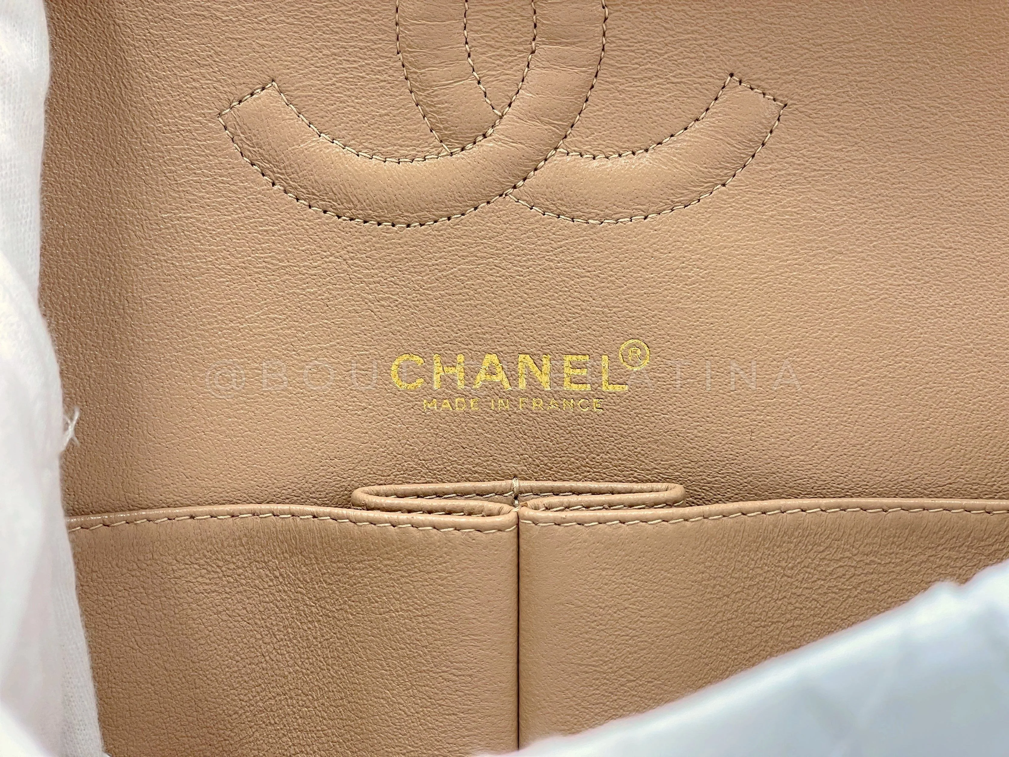 Rare Pristine Chanel 2000 Vintage Caramel Beige Caviar Medium Classic Double Flap Bag 24k GHW - Image 11