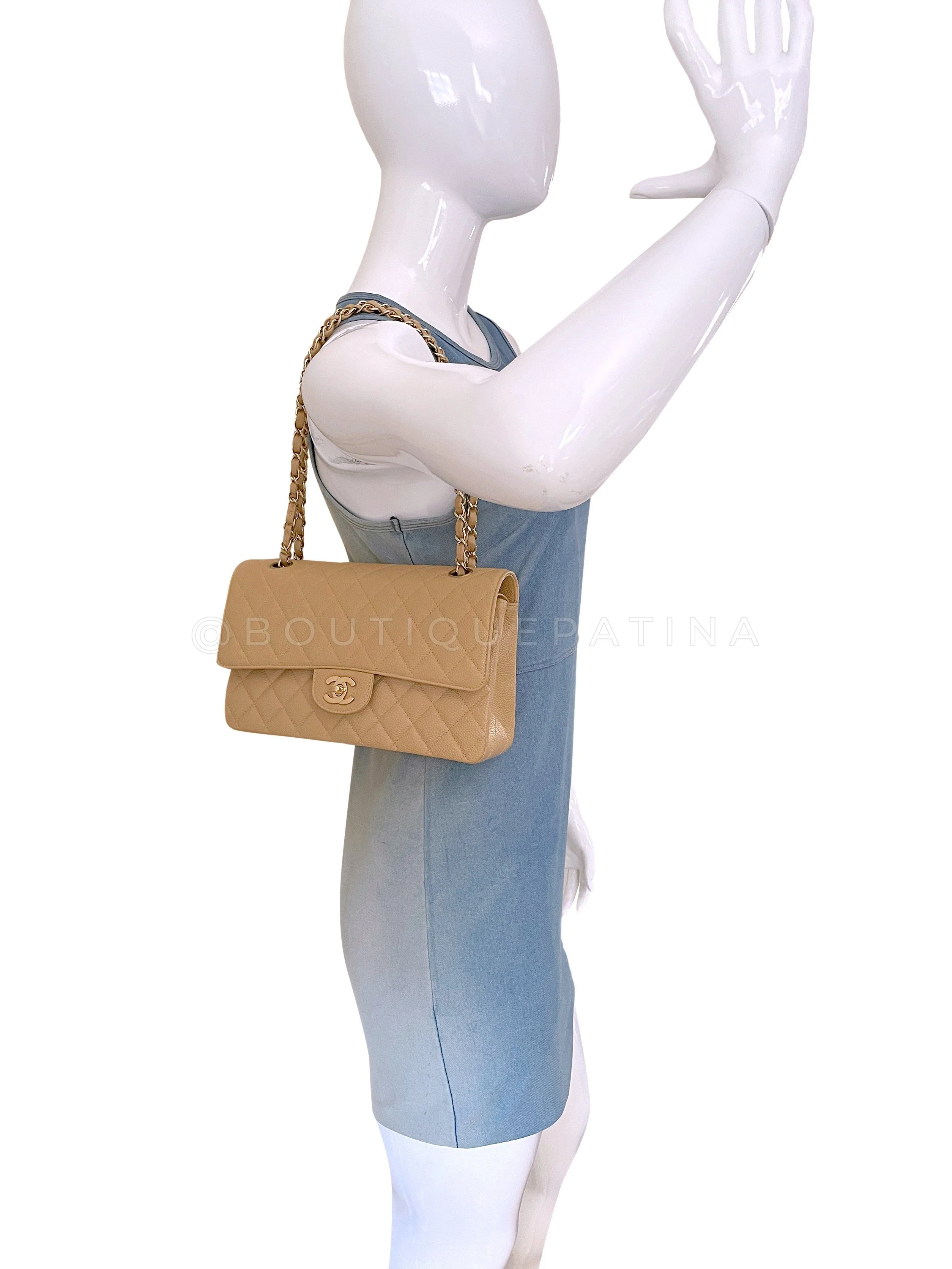Rare Pristine Chanel 2000 Vintage Caramel Beige Caviar Medium Classic Double Flap Bag 24k GHW - Image 15