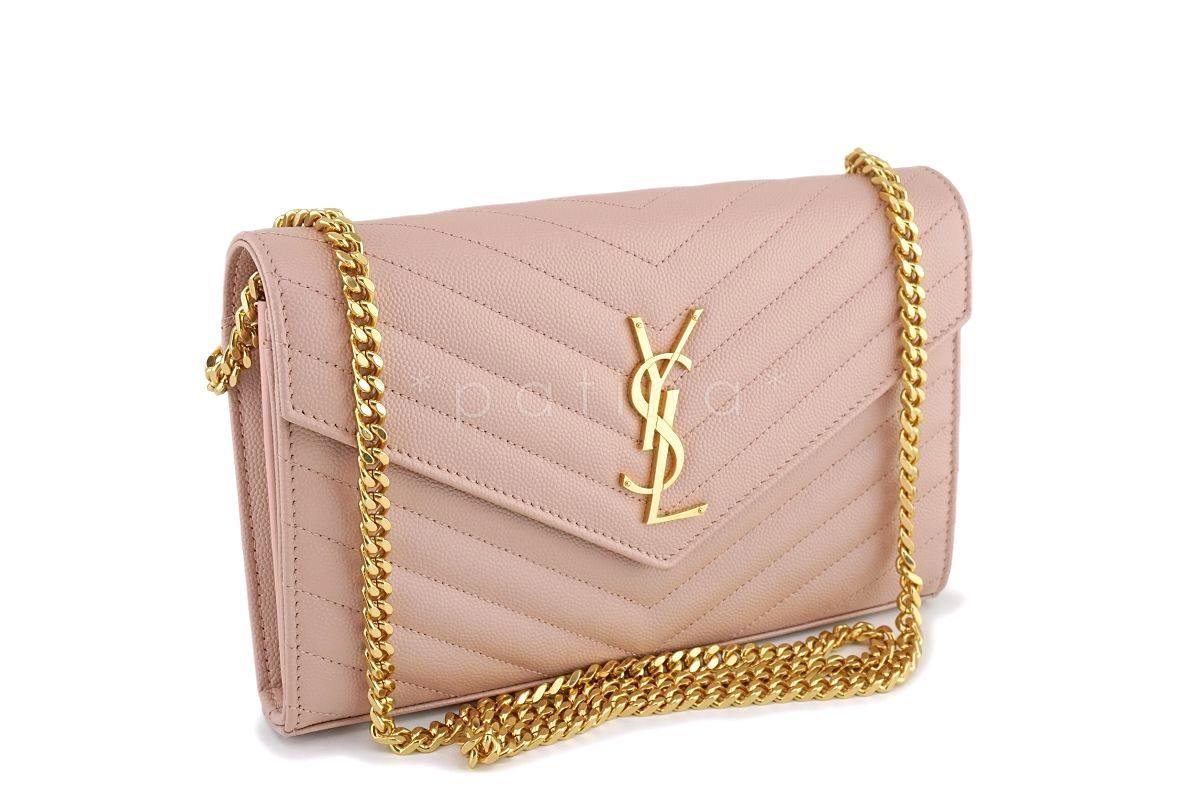 YSL Saint Laurent Nude Pink Powder Beige Grain de Poudre Wallet on Chain WOC Bag SHW - Image 2