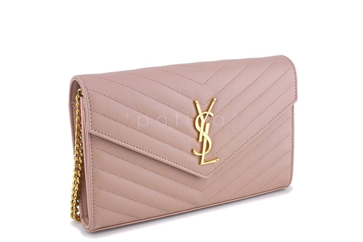 YSL Saint Laurent Nude Pink Powder Beige Grain de Poudre Wallet on Chain WOC Bag SHW - Image 3