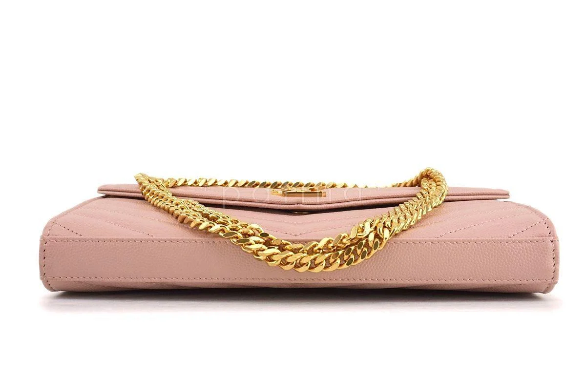 YSL Saint Laurent Nude Pink Powder Beige Grain de Poudre Wallet on Chain WOC Bag SHW - Image 5