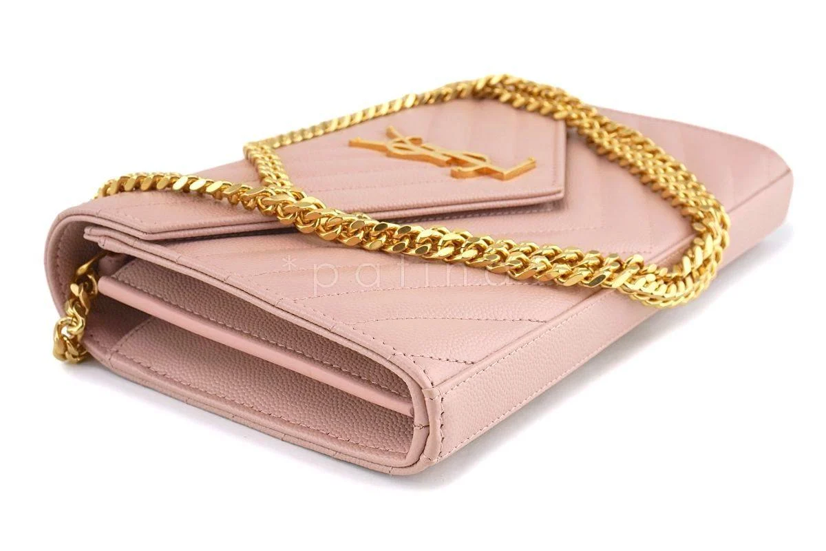 YSL Saint Laurent Nude Pink Powder Beige Grain de Poudre Wallet on Chain WOC Bag SHW - Image 6