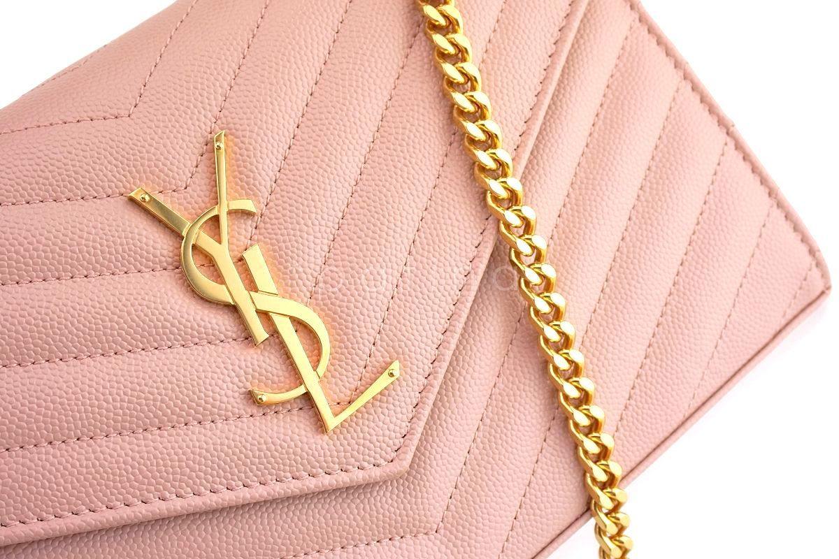 YSL Saint Laurent Nude Pink Powder Beige Grain de Poudre Wallet on Chain WOC Bag SHW - Image 7